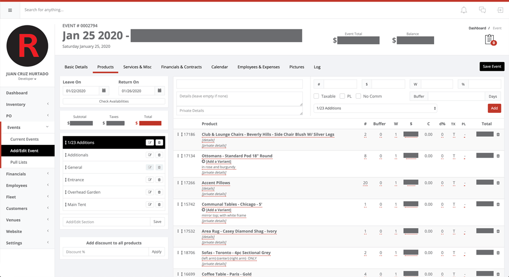 Invoicing screen